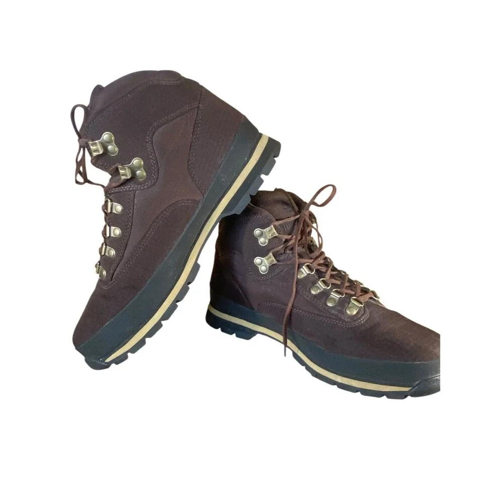 Timberland Mens Hiking Boots Sturdy Canvas Lace Up Dark Brown A13JK 3917 SZ 10.5